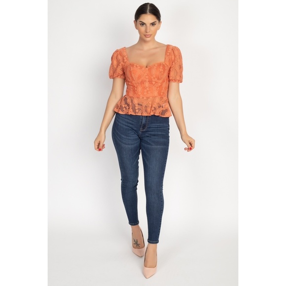 Sheer Lace Sweetheart Flounce Top - Picture 2 of 6